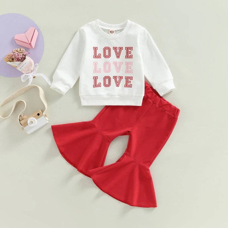 Valentine's Day - Infant/Toddler Girls Outfit - Love Love Love (Bell Bottoms)