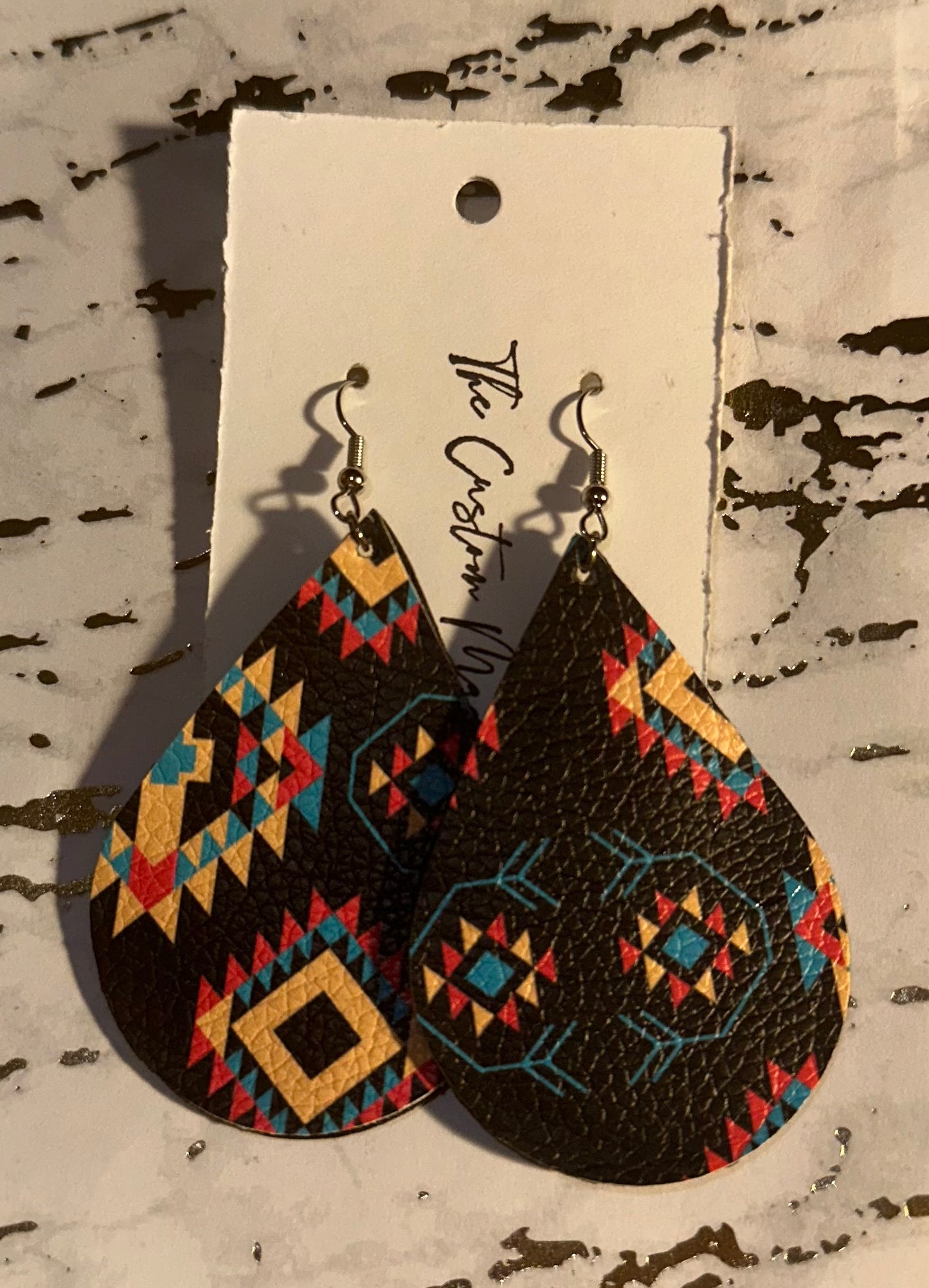 2” Aztec teardrop earrings