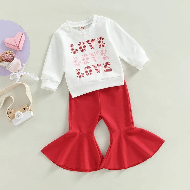 Valentine's Day - Infant/Toddler Girls Outfit - Love Love Love (Bell Bottoms)