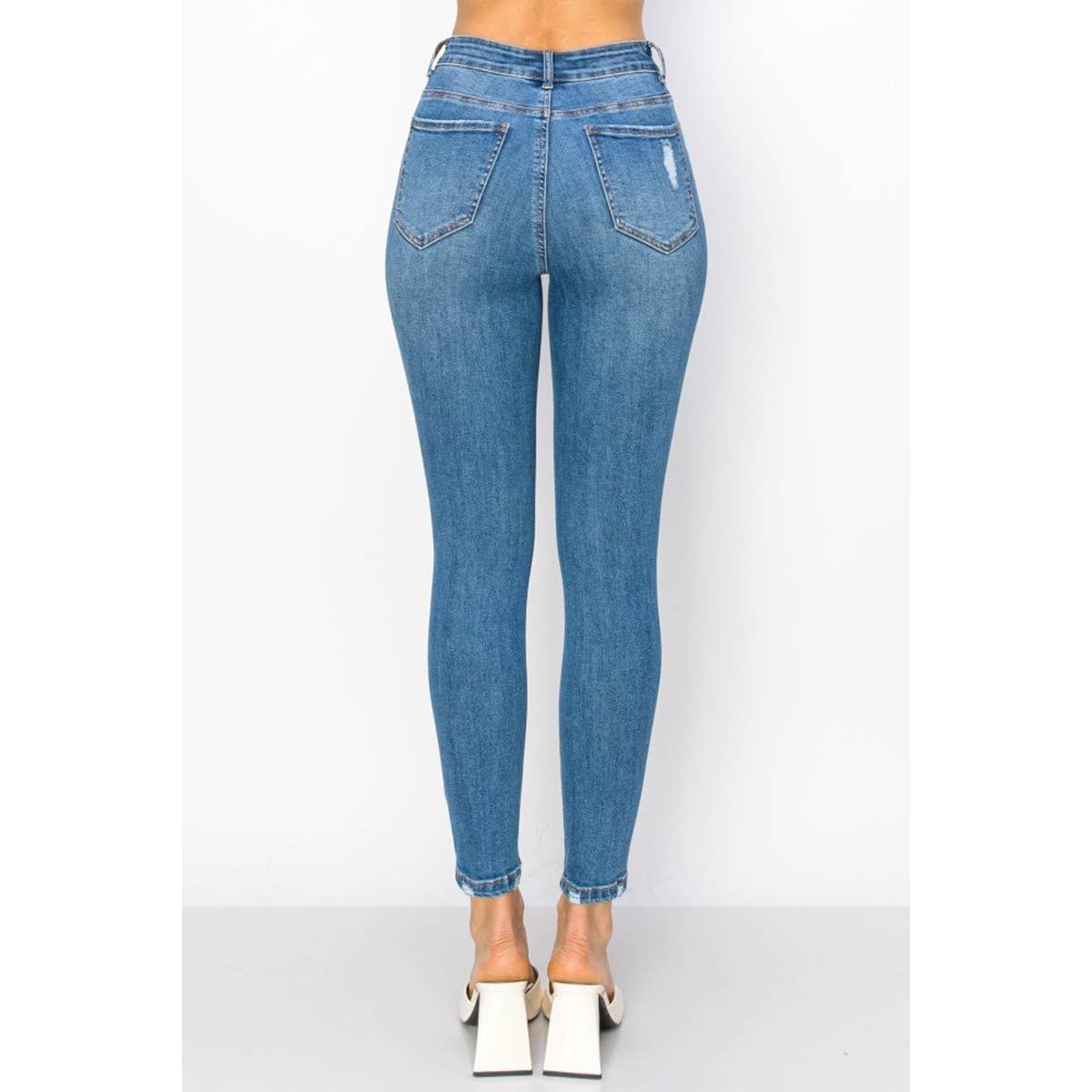 HIGH RISE SKINNY DISTRESSED DENIM JEANS