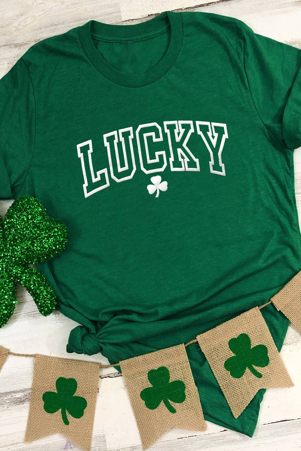 LUCKY Clover Puff Print Round Neck Casual T Shirt