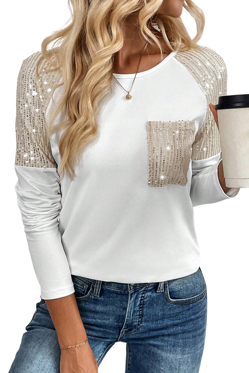 Sequin Patch Raglan Sleeve Top