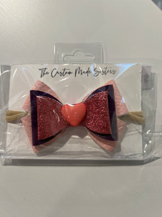 3.5” pink heart faux bow