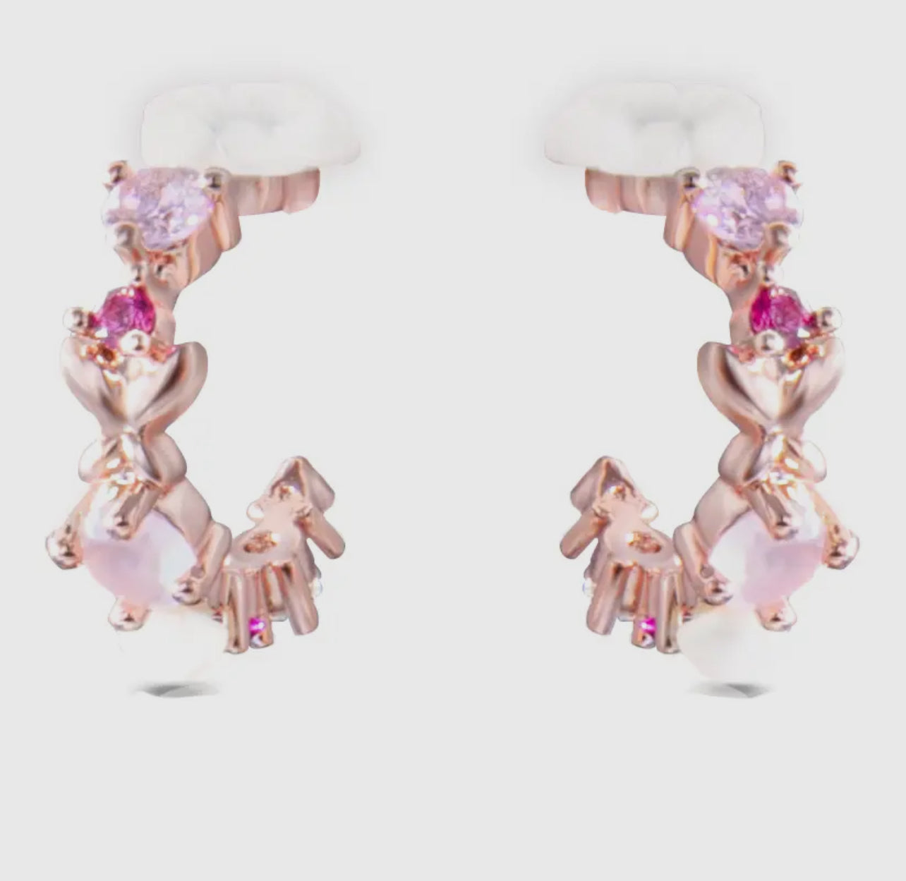 Rose gold multi pink flower hoop earrings