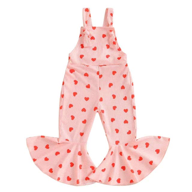 Super Soft Ribbed Knit Valentine's Overalls Jumpsuit - Pink Hearts (Valentine's)