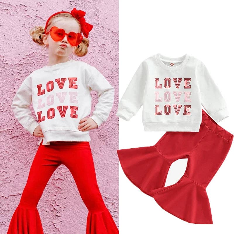 Valentine's Day - Infant/Toddler Girls Outfit - Love Love Love (Bell Bottoms)