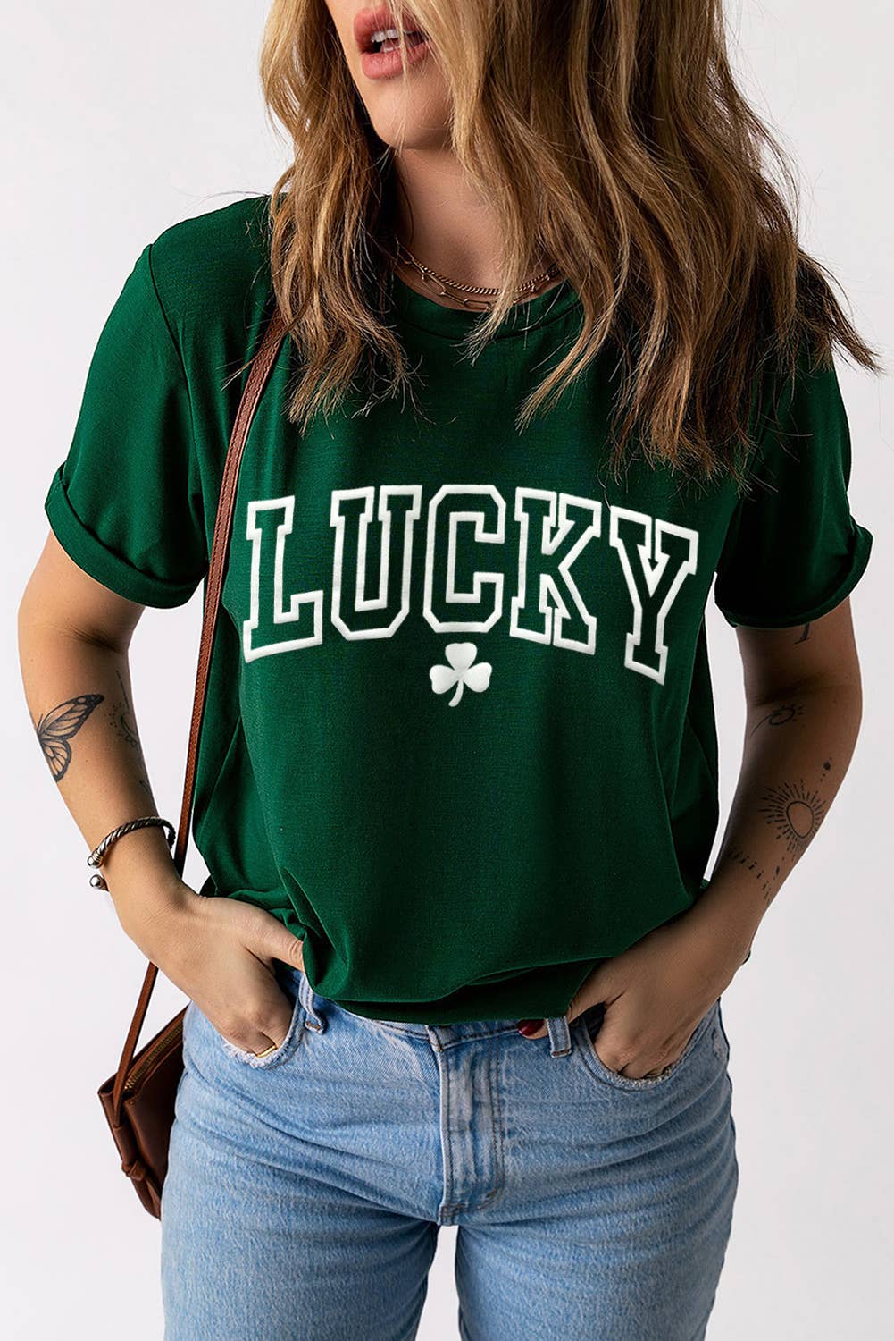 LUCKY Clover Puff Print Round Neck Casual T Shirt