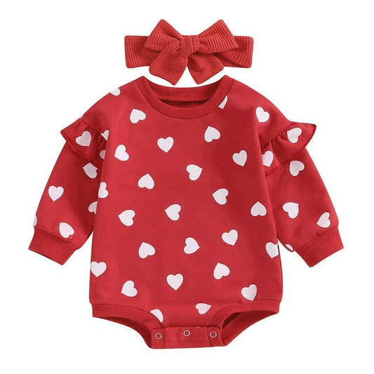 Red Hearts Onesie with Matching Headband (Valentine's Day)